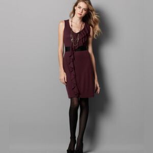 Ann Taylor Loft burgundy vneck ruffle and ribbon dress size 10P